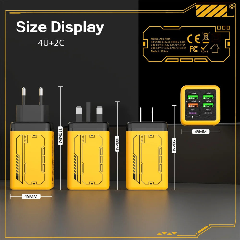 6 in 1 240W USB C Charger PD Fast Charging Mobile Phone Charger Adapter Quinck Charge 3.0 Wall PD USB Type C Charger Zpaxo