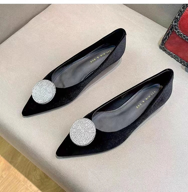 Flat shoes for women Spring Autumn 2025 new rhinestone pointed toe velvet shallow comfort plus size 42 43 44 women's shoes Zpaxo Black 41