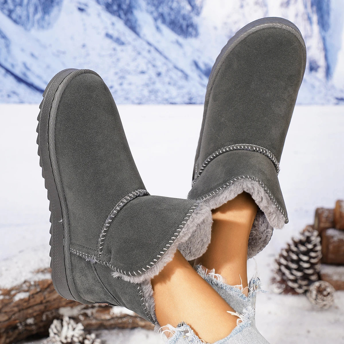 2025 New Women Ankle Boots Leather Fluff Lined Short Tube Boots Versatile Warm Cotton Winter Shoes Thick Bottom Snow Boots Women Zpaxo