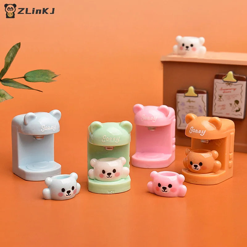 ▶4Set Dollhouse Miniature Little Bear Cup Set Coffee Machine Home Appliances Decor Toy Doll House Accessories Zpaxo
