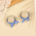 ▶2Pcs Miniature Handmade Style Straw Hat Mini Sun Cap Ribbon With Bow for Doll Decor Accessories Doll House Photo Props Zpaxo Blue