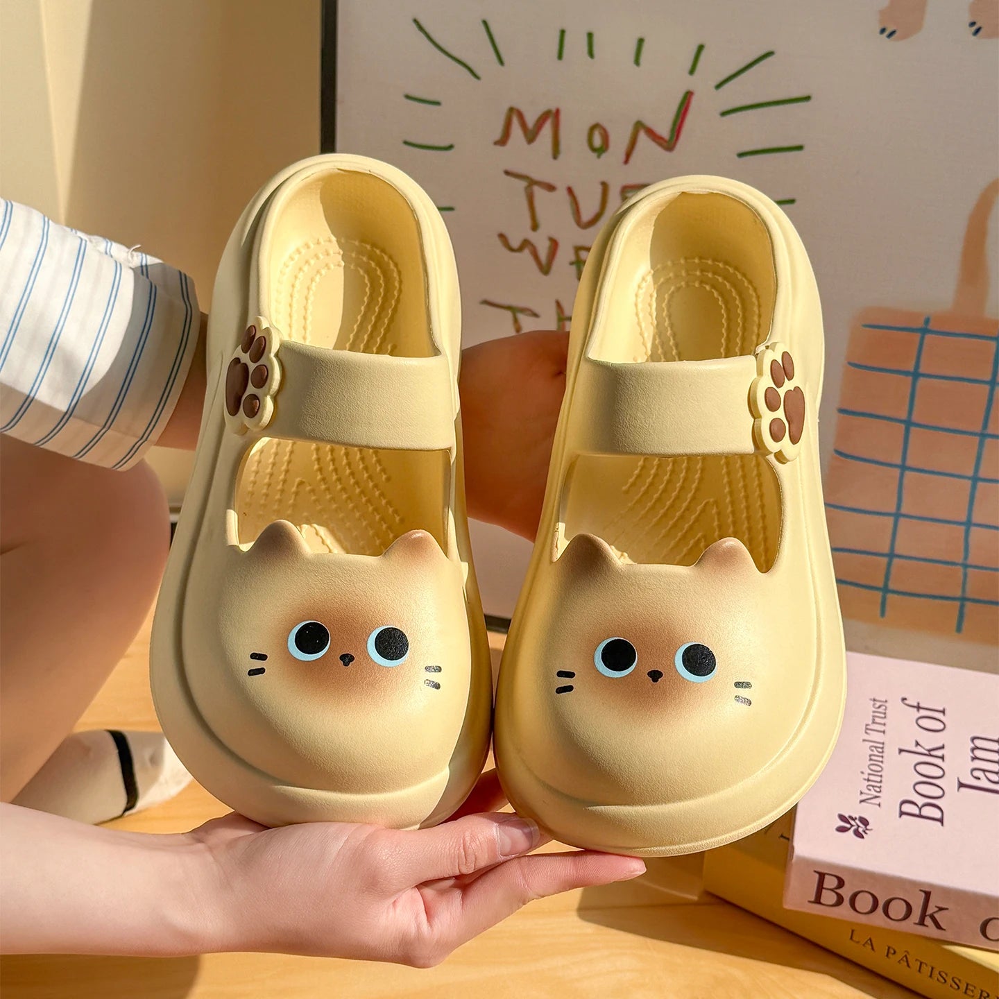 Women's Cute Cat Mary Jane Clogs Summer Thick Bottom EVA Non-slip