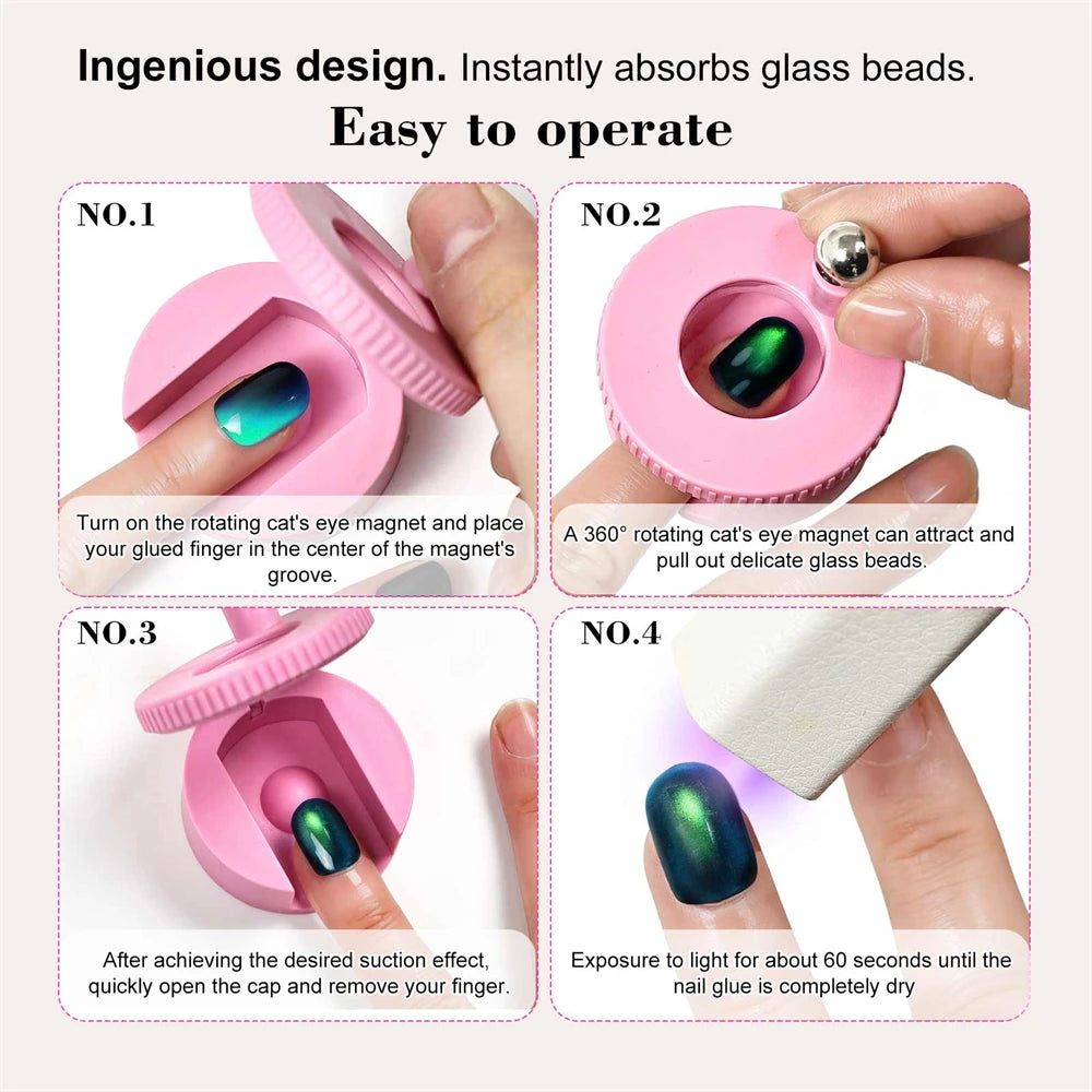 Multifunctional Rotating Cat Eye Nail Magnet Wide Light Glass Bead Zpaxo