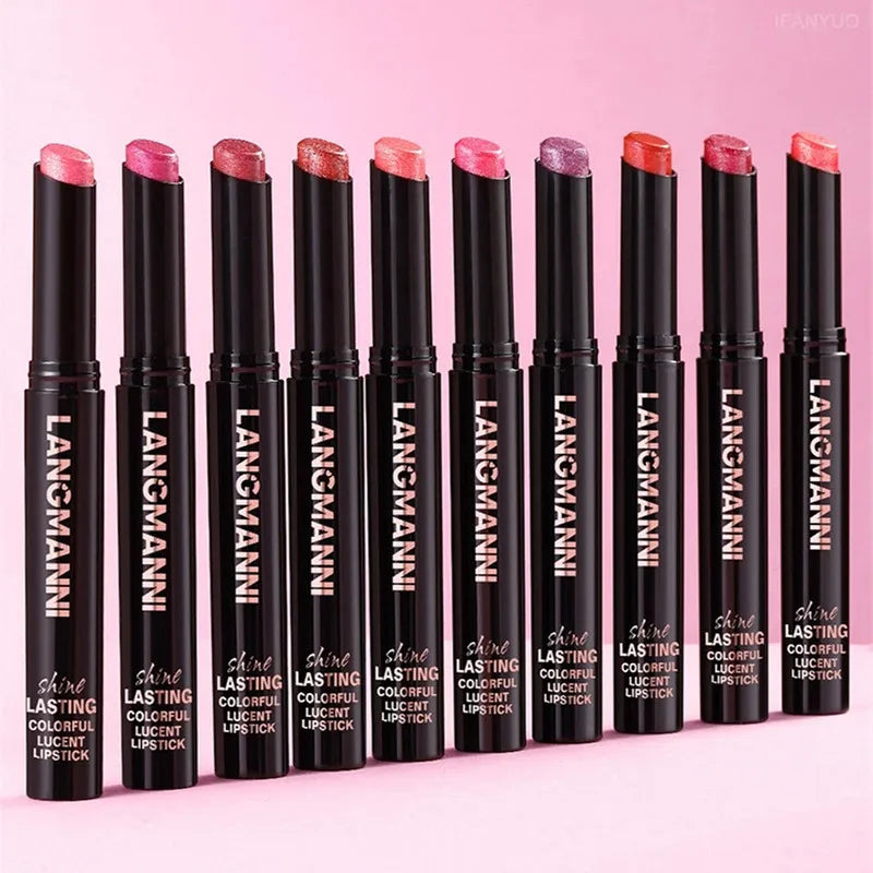 10 Colors Glitter Lipstick Waterproof Long Lasting Moisturizing Non-stick Cup Pearlescent Diamond Lip Tint Red Sexy Lips Makeup Zpaxo