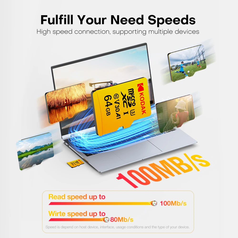 KODAK Micro SD Card 32GB 64GB 128GB V30 U3 4K Yellow for Dash Cam Driving Recorder TF Card Zpaxo
