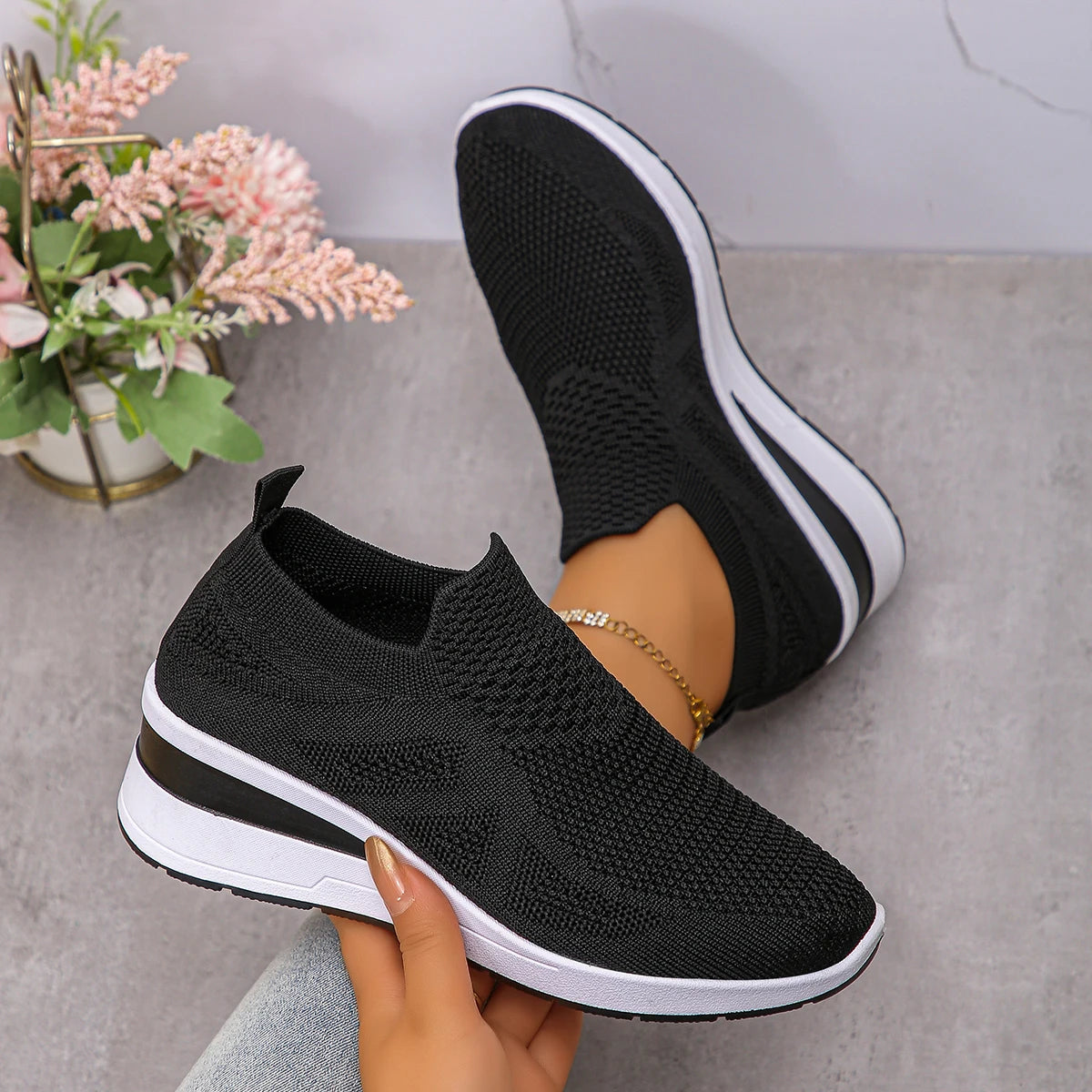 Women Sneakers 2025 New Outdoor Running Shoes Breathable Mesh Women Casual Shoes Comfortable Low Heel Wedge Sneakers Women Zpaxo black 43