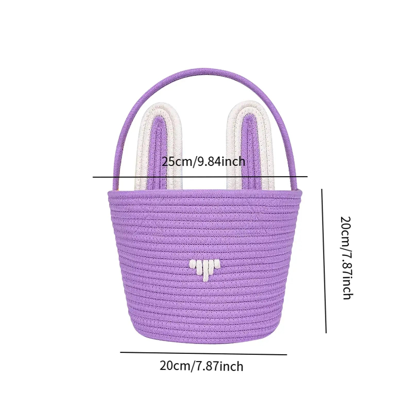 Easter Bunny Basket For Kids Boys Girls Easter Eggs Hunt Basket Reusable Cotton Rope Basket With Rabbit Ears Baby Shower Gifts Zpaxo Purple