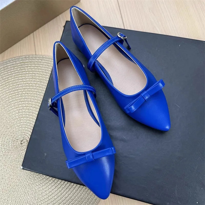 French Pointed Toe Flat Shoes for Women Spring 2025 New Retro Shallow Bow Mary Jane Shoes Women's Plus Size Women's Shoes Zpaxo