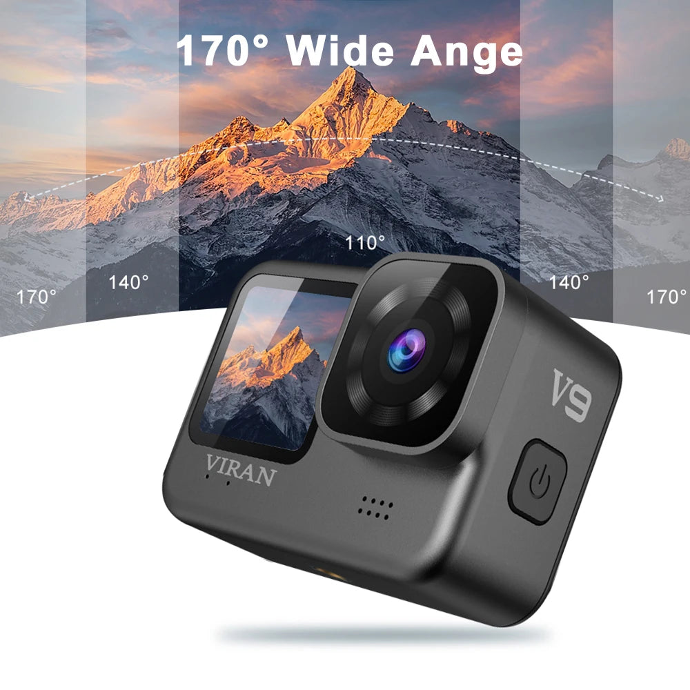V9 4K Wifi Anti-Shake Camera 60FPS Waterproof Sports Camera with Remote Control Dual Screen Touch Control 170° Wide Angle Pro DV Zpaxo