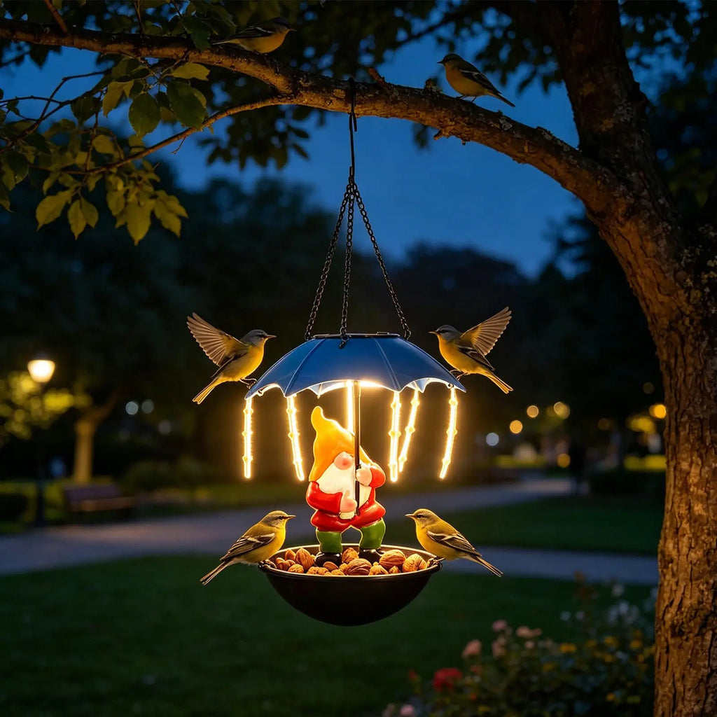 Metal Bird Feeder Umbrella Decorative Gnome Tray Outdoor Yard Wild