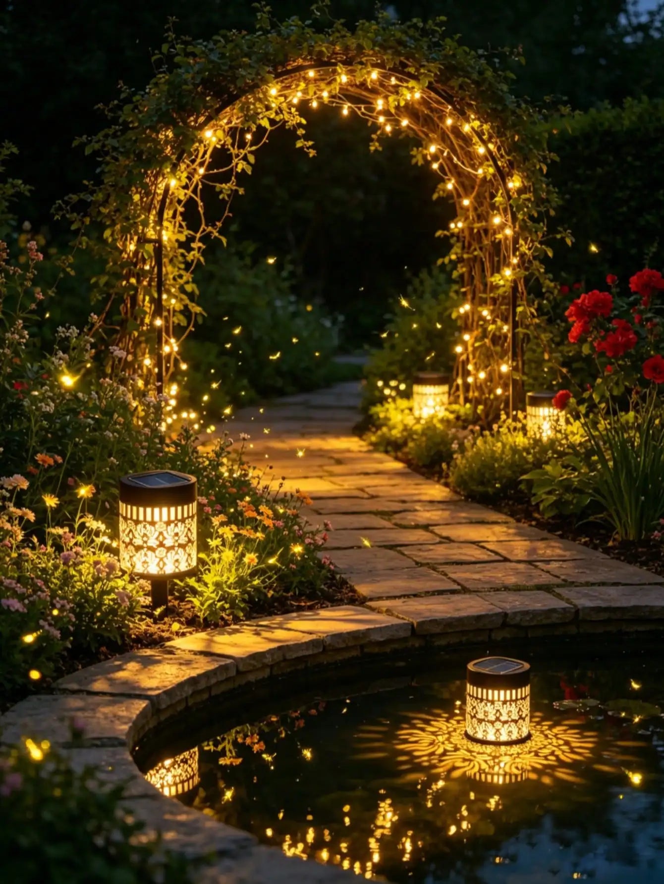 Solar-powered Lotus Peony Lamps Openwork Wrought Iron Garden