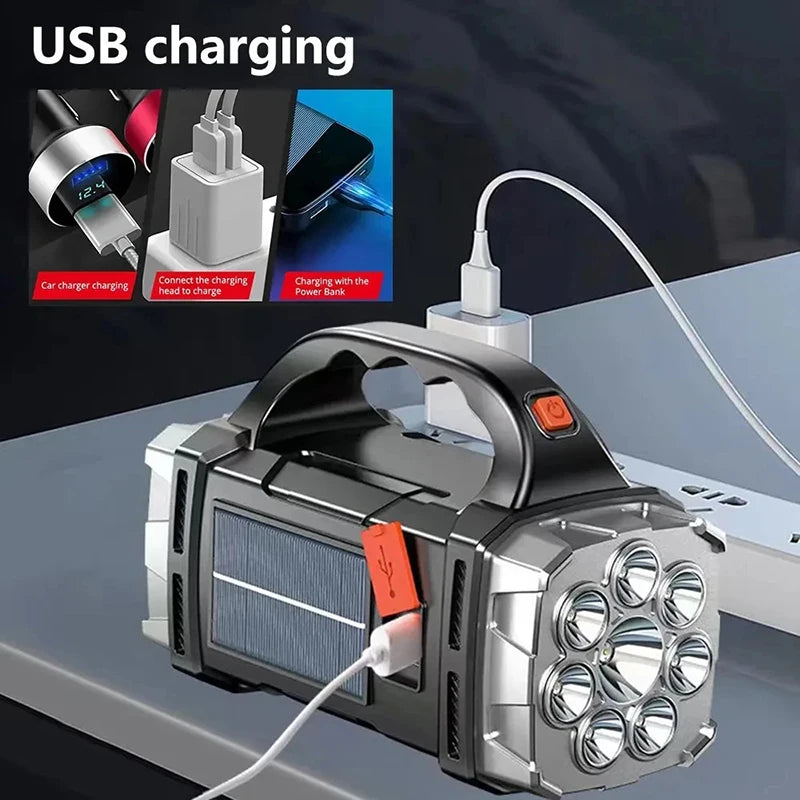 Solar USB Rechargeable LED Flashlight COB Work Light & Power Bank