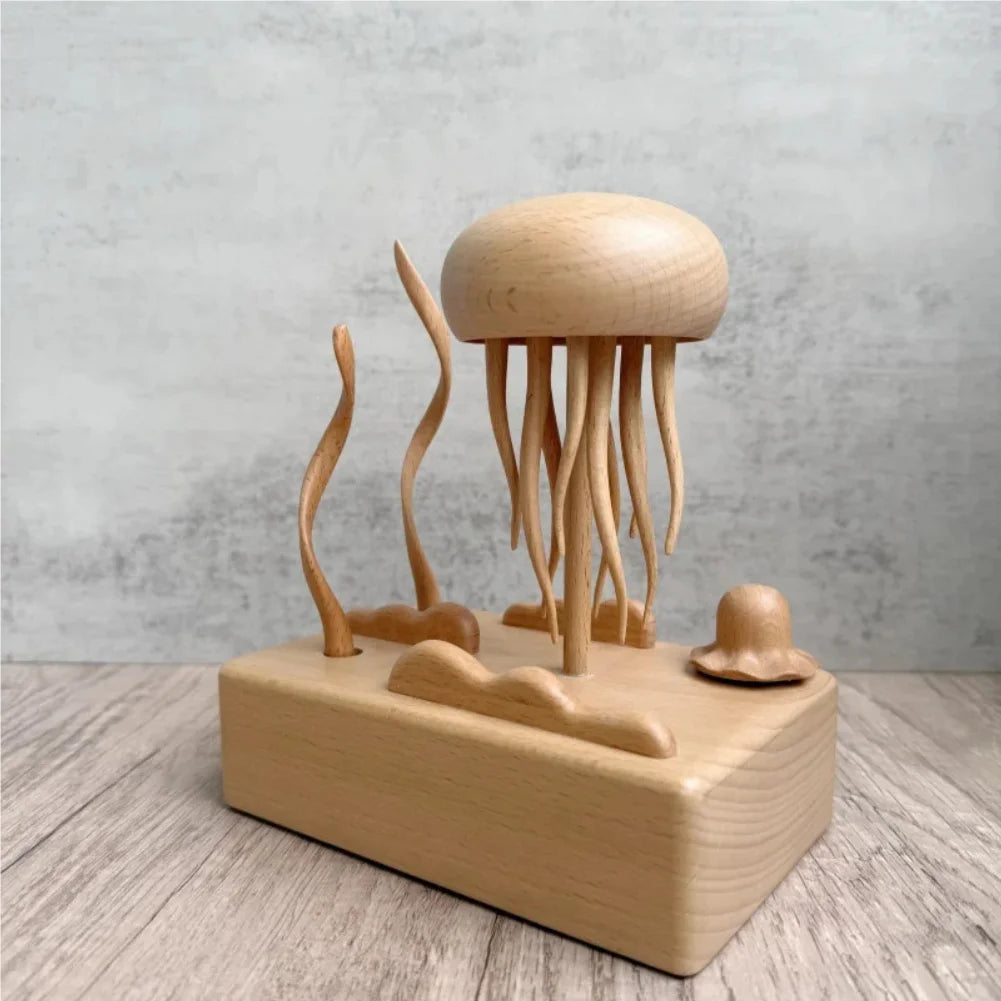 Mechanical Wooden Jellyfish Desktop Ornament | Stress Relief Decor Kinetic Wood Sculpture Zpaxo