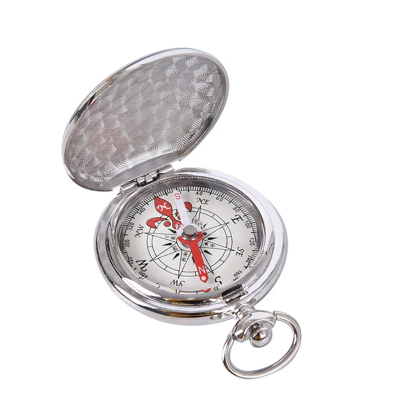 Pocket Watch Flip Compass Portable Hiking Navigation Compass Compass Keychain Zpaxo Silver