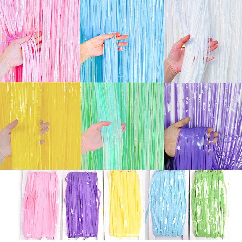 Pastel Fringe Foil Curtain Macaron Curtains Photo Booth Backdrop Zpaxo