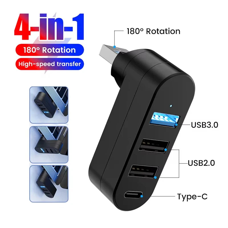 180° Rotatable 4 Port Multi USB 2.0 HUB USB 2.0 Multiple Expander High Speed Splitter Adapter For Laptop PC Computer Accessories Zpaxo