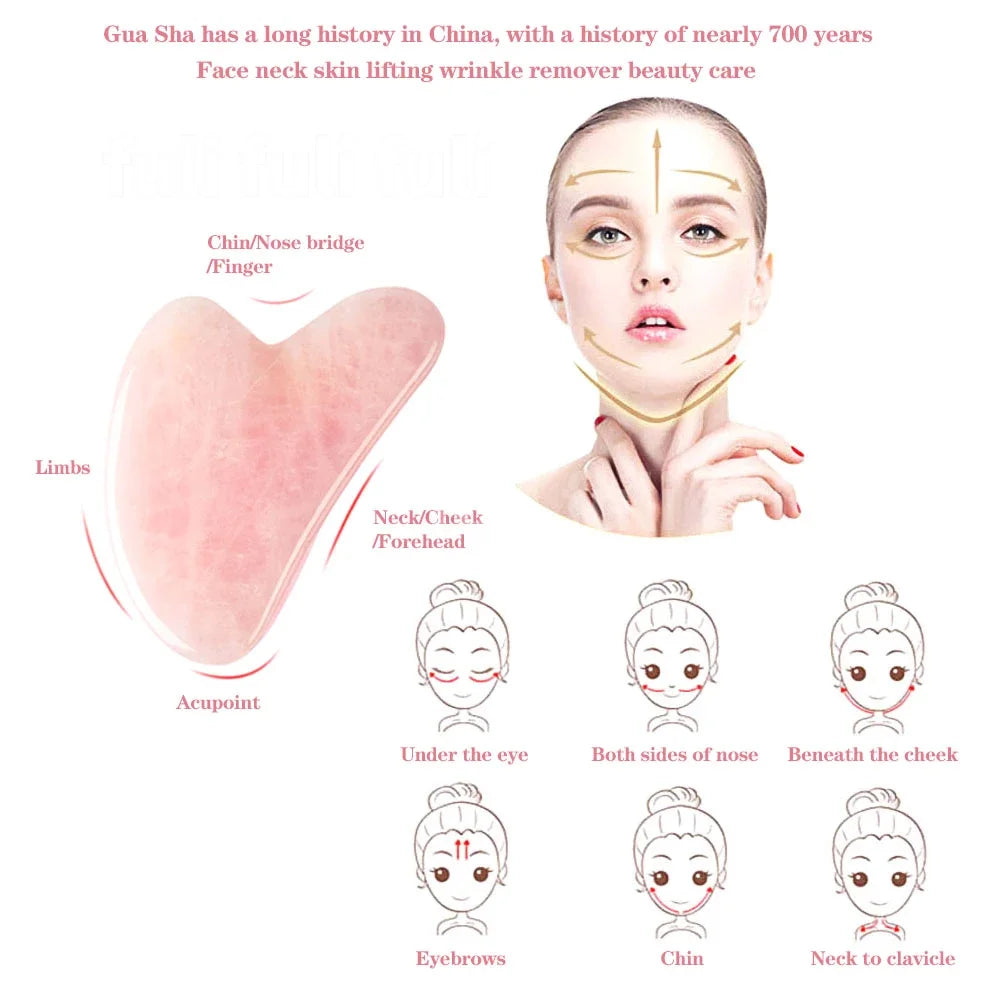 Natural Rose Jade Gua Sha Gouache Scraper Massager Face Body Facial