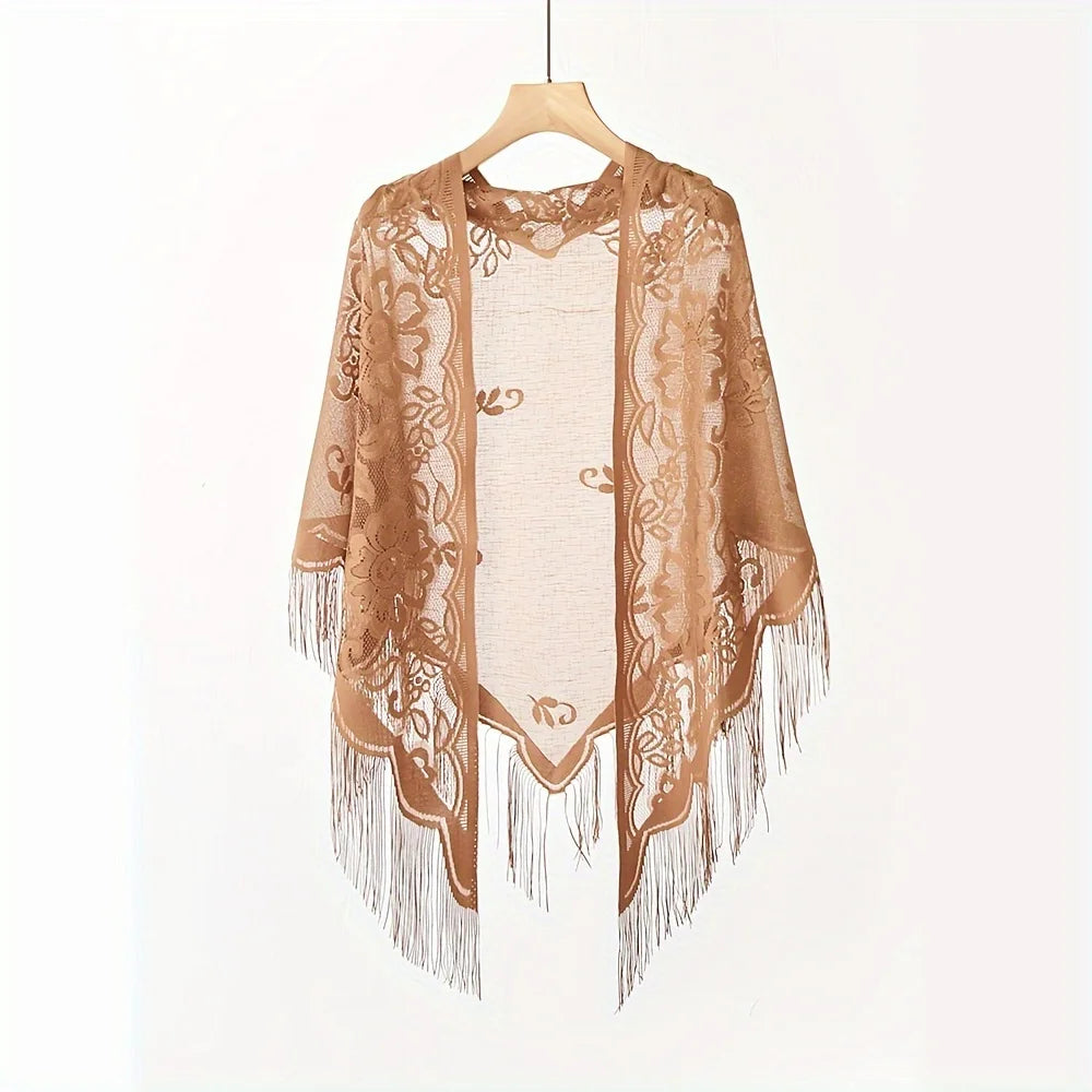 Women's Lace Tassel Triangle Shawl – Wedding & Beach Wrap Lace Shawl Wrap Zpaxo