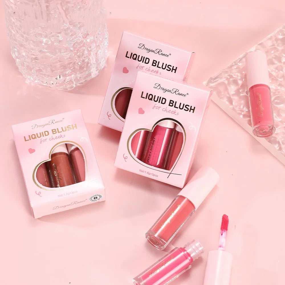 Three-Piece Set of Matte Liquid Blush, Natural Highlighter, Long-Lasting Blush, Delicate Color, Clear and Light Blush Zpaxo