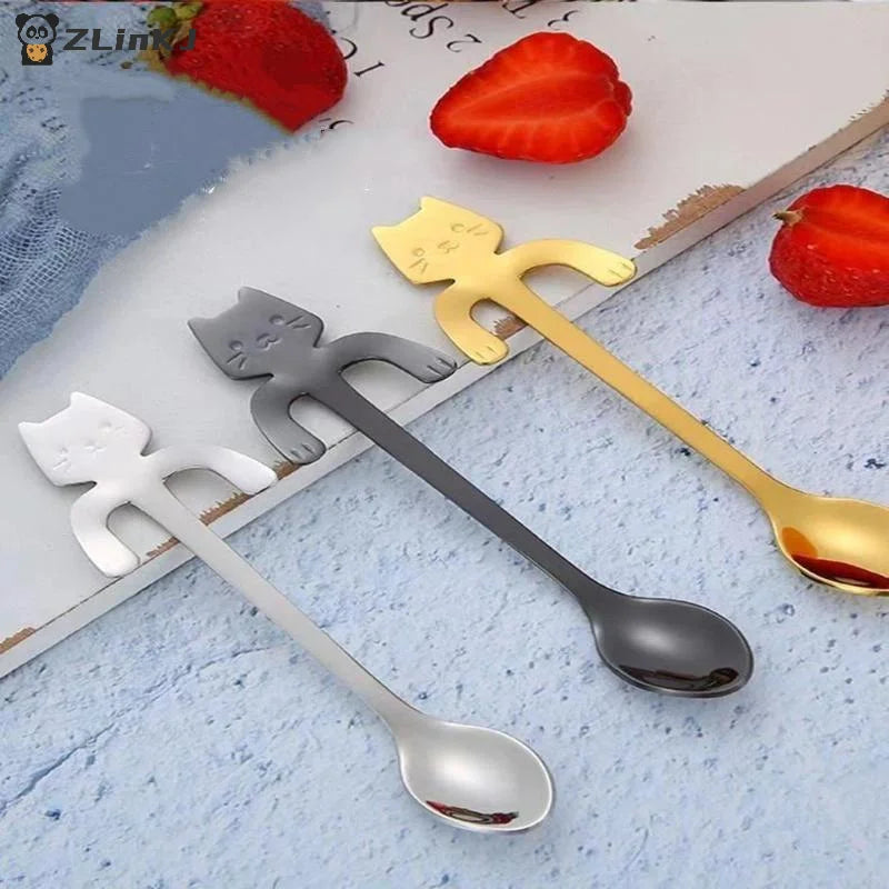 Stainless Steel Cute Cat Hanging Spoons Smooth Edge Lovely Design Fit Zpaxo