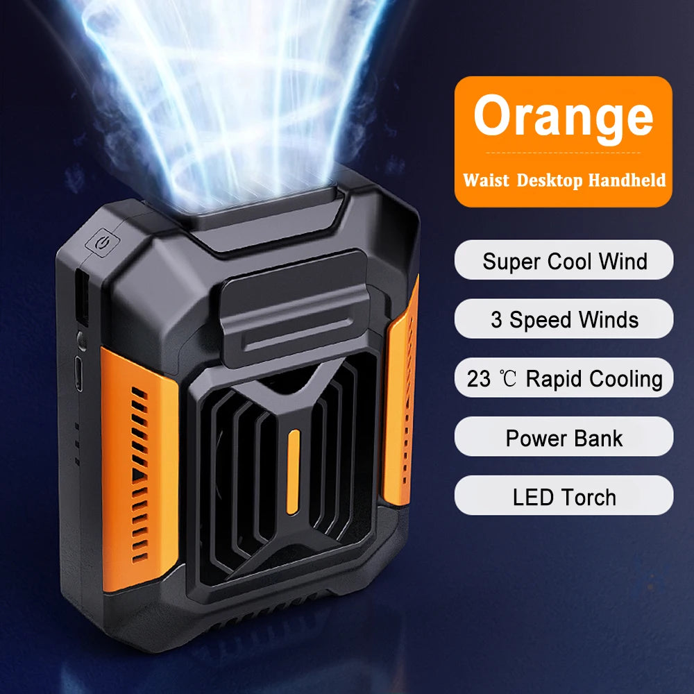 Waist Fan Portable Hanging Neck Rechargeable Cooling Outdoor Sport Zpaxo Orange