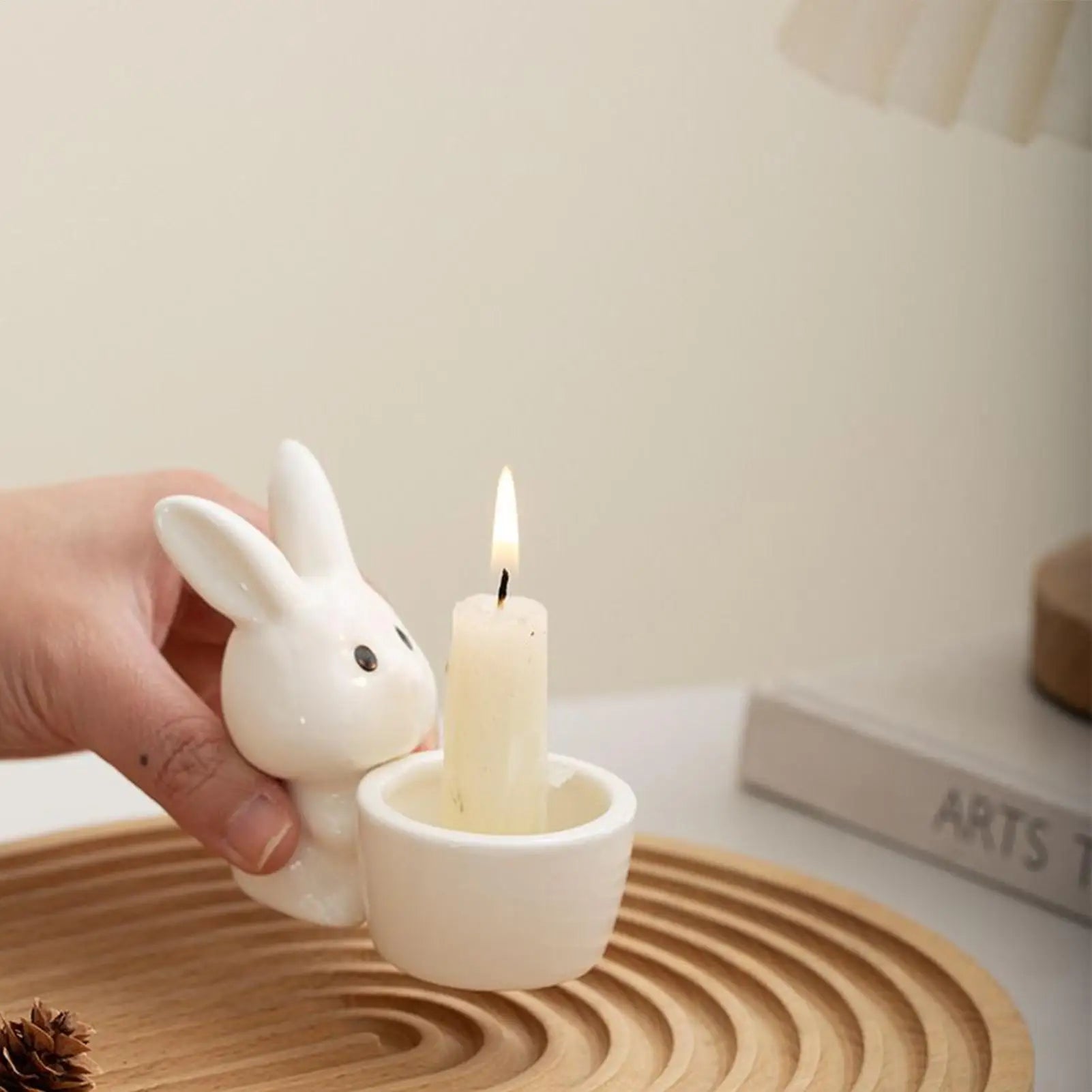 Bunny Candleholder White Cute Easter Egg Stand Decor Banquet