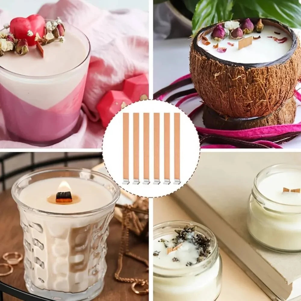 30pcs Candle Wooden Wick 30pcs Metal Bases 40pcs Glue Dot For Candle Making kit Smokeless DIY Handmade Craft Tools Zpaxo