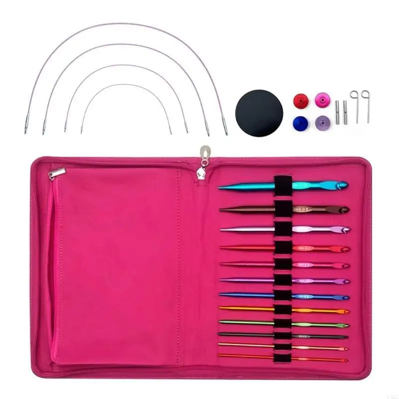 12Pair Aluminum Interchangeable Circular Knitting Needle Set 3.0mm-10mm with Leather Case for Knitting Weaving Sweater Zpaxo