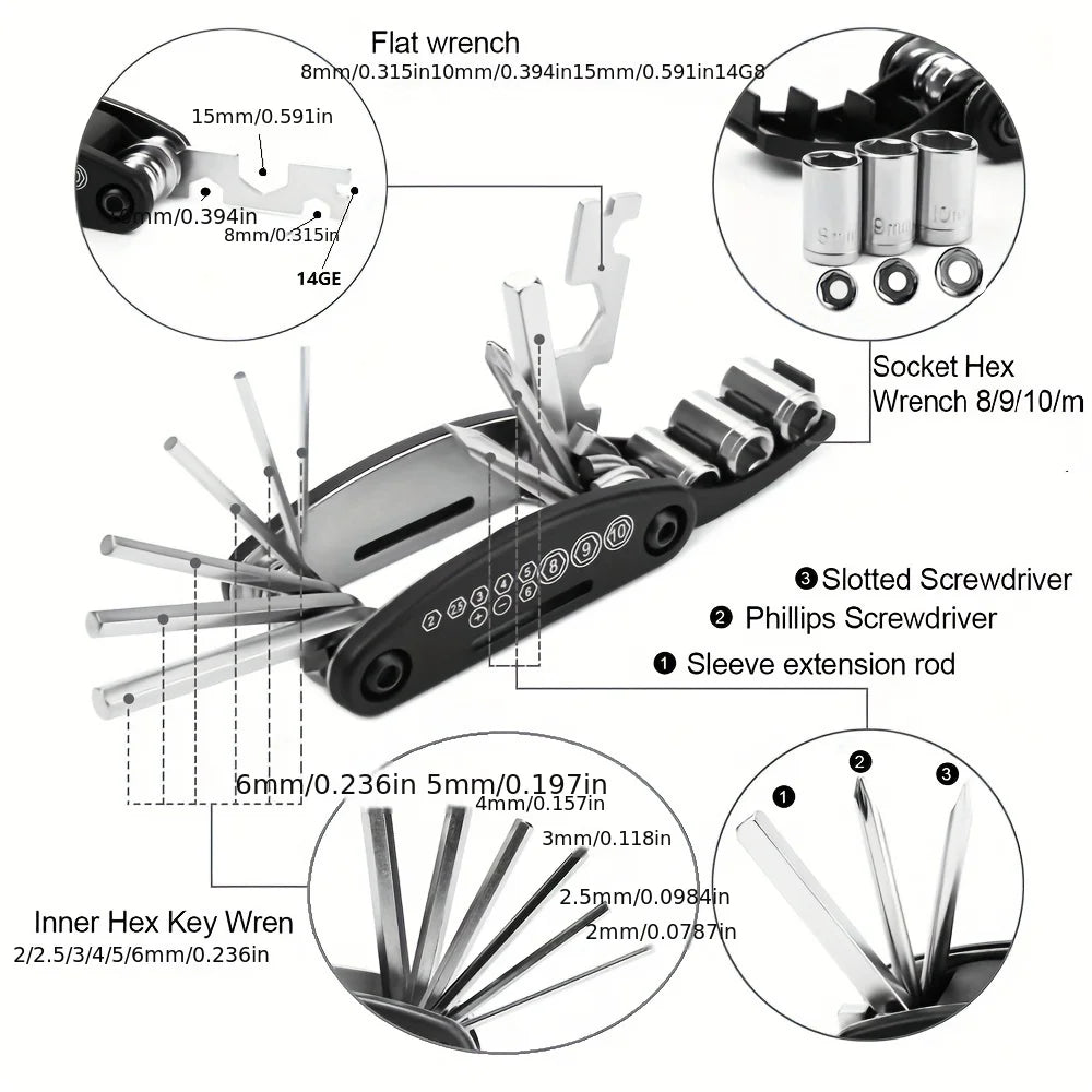 1 Bike Multi Tool Tire Levers Mountain Repair Portable Socket Wrench