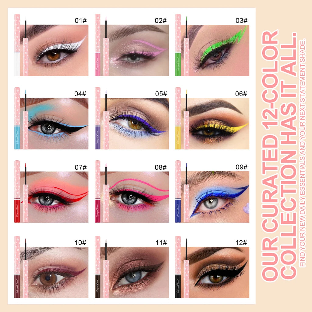 12Pcs/Set Eyeliner Pen Set, Quick-Drying, Smooth, Non-Smudging, Ultra-Fine, Long-Lasting, Non-Fading, Precise Application, Holiday Party Eyeshadow Pen Set Zpaxo