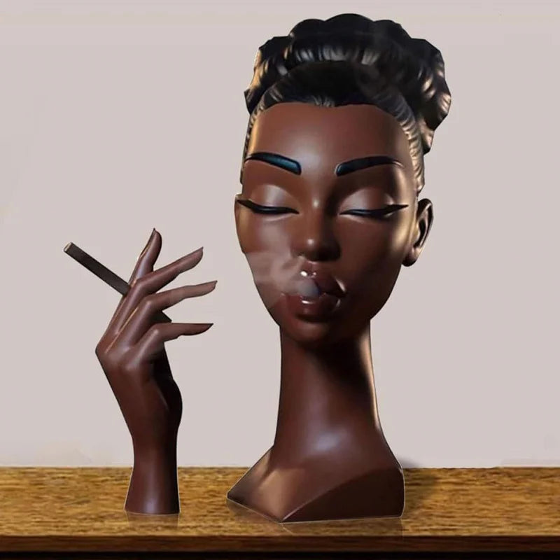Black Woman Head Incense Burner Artistic Airflow Stand Decorative