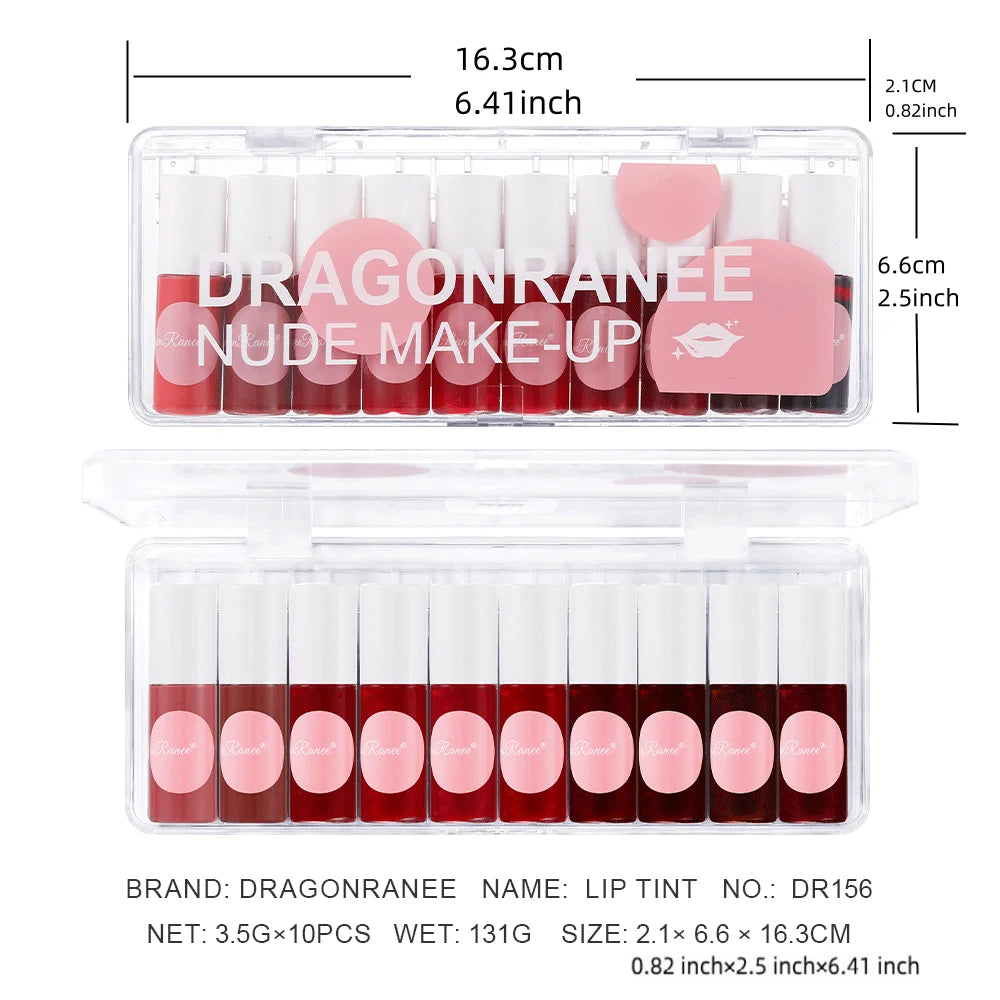 Mirror Finish Lip Dye Lip Gloss Set of 10, Easy to Apply, Moisturizing, Shiny Lip Gloss, Glass Lip Effect, Non-Stick Cup, Non-Fading Lip Gloss, Fine Shimmer, Pearlescent, Glitter Lip Gloss, Mirror Lipstick, 10-Color Set Box, Zpaxo