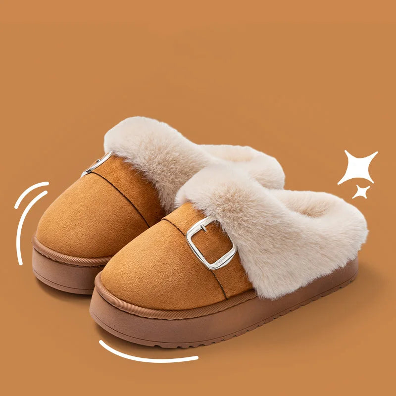 Winter Warm Fluffy Slippers Women Thick Sole Non Slip Plush House
