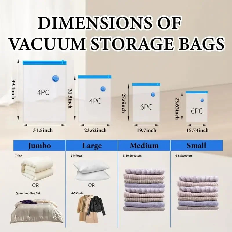 Vacuum Bag for Clothes, Air Vacuum Bag with Pump, Travel Essentials, Space Saver Bags for Comforters Blankets Storage Organizer Zpaxo