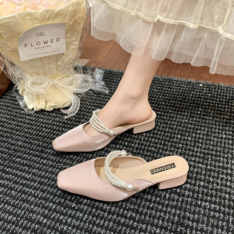 2026 Square Head Heel Women's Summer Outdoor Half Slippers Rubber