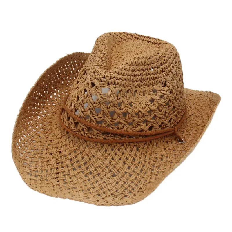 Womens Straw Western Cowboy Hat Foldable Wide Brim Summer Sun Hats