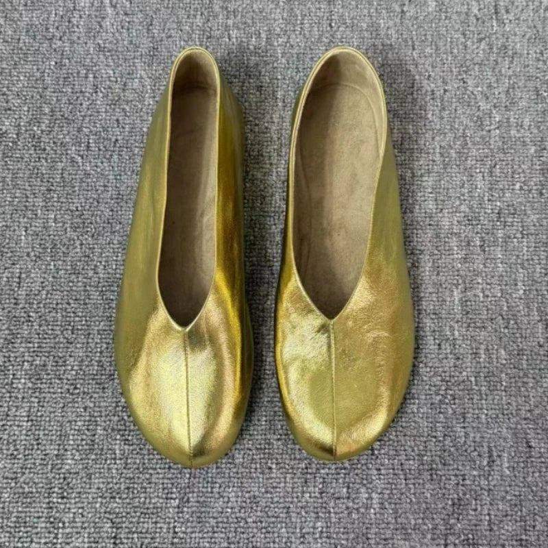 Women's Round Closed Toe Comfortable Solid Single Shoes Spring Autumn Zpaxo Gold 35