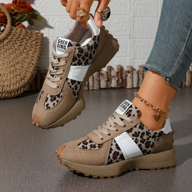 Women's Vintage Comfortable Mid Heel Sneakers Women Anti Slip Zpaxo leopard print 38
