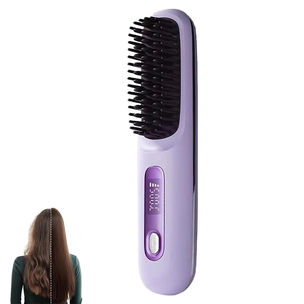 Cordless Hair Straightener Brush – Negative Ion USB Rechargeable Hair Straightener Brush Zpaxo Purple