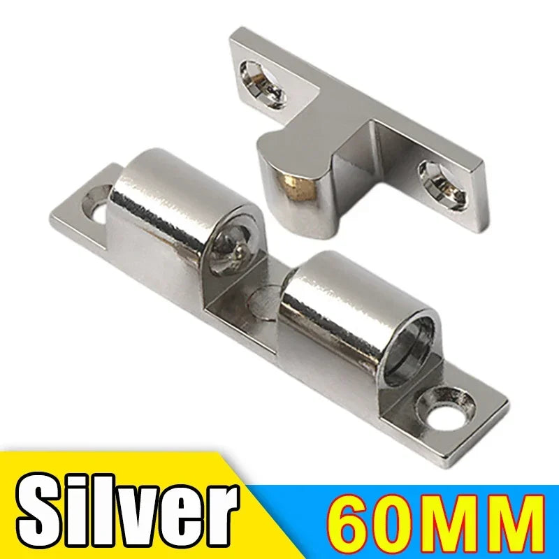 Wholesale Furniture Door Ball Latch Brass Double Roller Spring Ball Catch Latches Cabinet Closet Door Adjustable Tension Latch Zpaxo Silver-60MM 6PCS