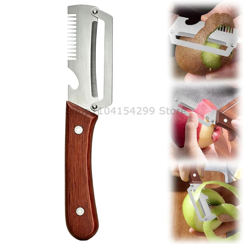Multi-purpose Peeler for Vegetables High Quality Kitchen Peeler with Sharp Knife Wooden Handle and Bottle Opener for Kitchen Zpaxo plastic Slicer-1PCS