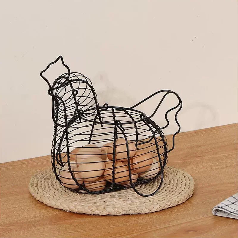 Household Vegetables Fruit Container Organizer Rack Basket Iron Art Eggs Storage Basket Chicken Shaped Egg Holder Zpaxo Black