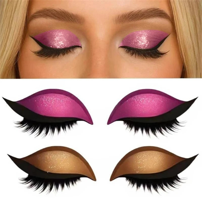 1/2 Pair Reusable Lazy Eye Shadow Eyelash Patch 2-In-1 Eyes Makeup Sticker With False Lashes &Eyeshadow Waterproof Cosmetic Tool Zpaxo Pink and Glod