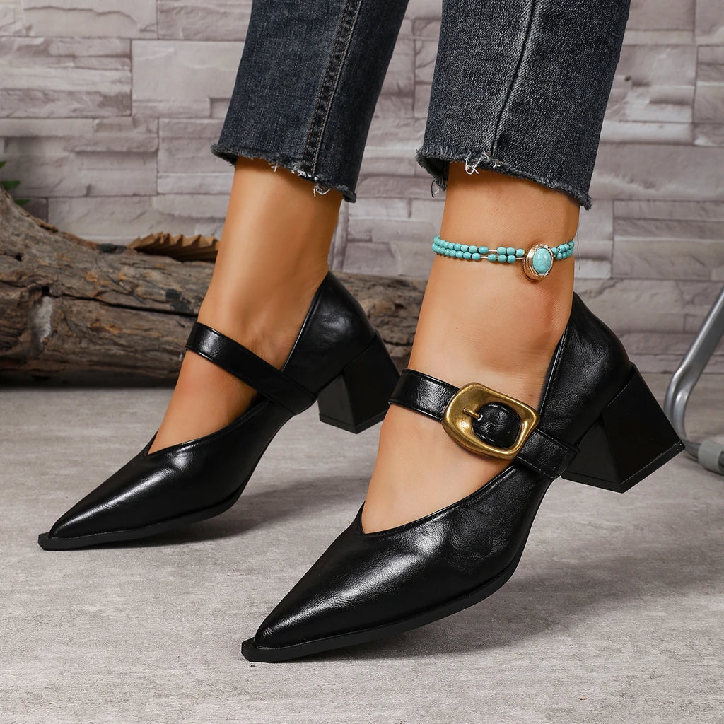 2025 New Women Pumps Comfort Spring Dress Heel Women Designer Pointed Toe Single Shoes High Heeled Mary Jane Shoes Women Zpaxo black 36