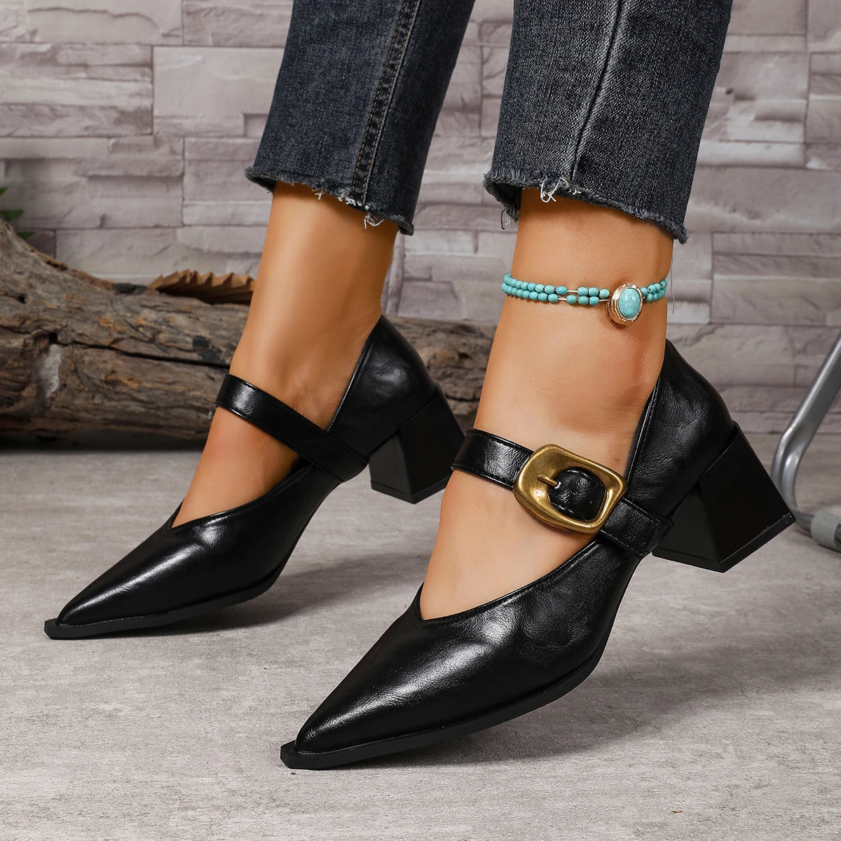 2025 New Women Pumps Comfort Spring Dress Heel Women Designer Pointed Toe Single Shoes High Heeled Mary Jane Shoes Women Zpaxo black 36