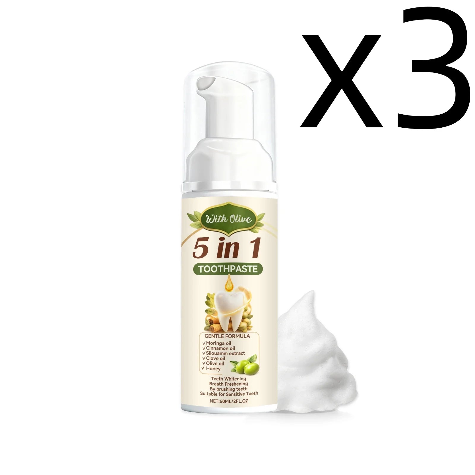 Olive Teeth Clean Toothpaste Mild Foaming Deep Cleaning Offer Oral Health Environment Keep Freshness Breath Portable Toothpaste Zpaxo 60ml X 3PCS