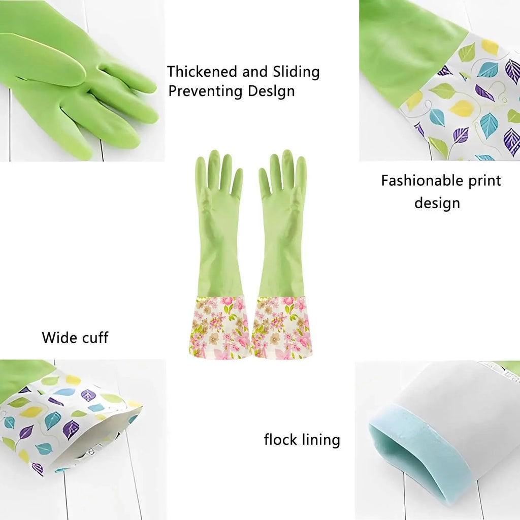Dishwashing Gloves, Household Kitchen Rubber Cleaning Gloves 2 Pair Large (Pink+Green) Zpaxo
