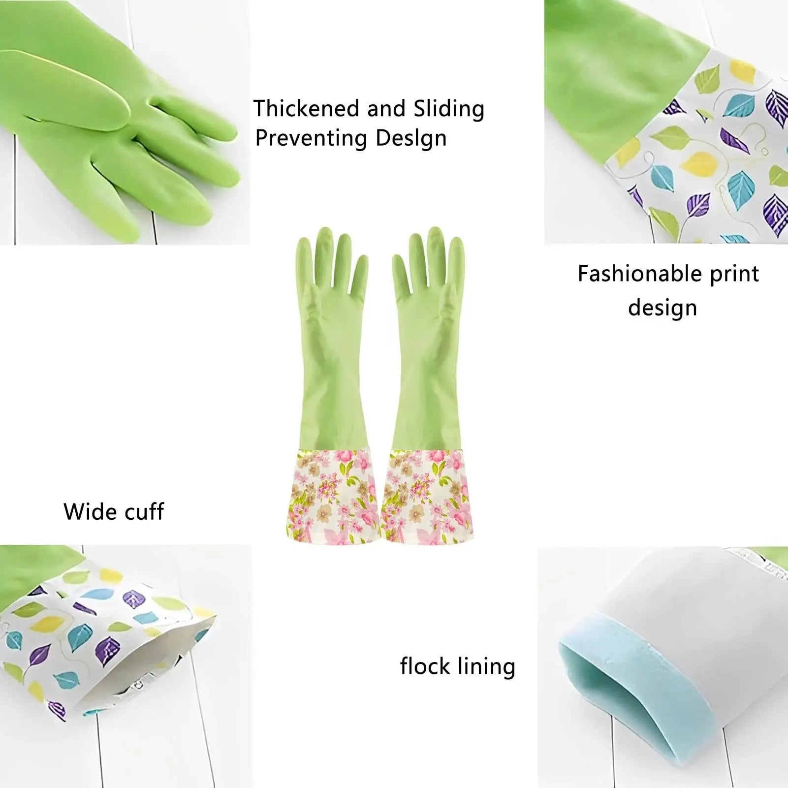 Dishwashing Gloves, Household Kitchen Rubber Cleaning Gloves 2 Pair Large (Pink+Green) Zpaxo