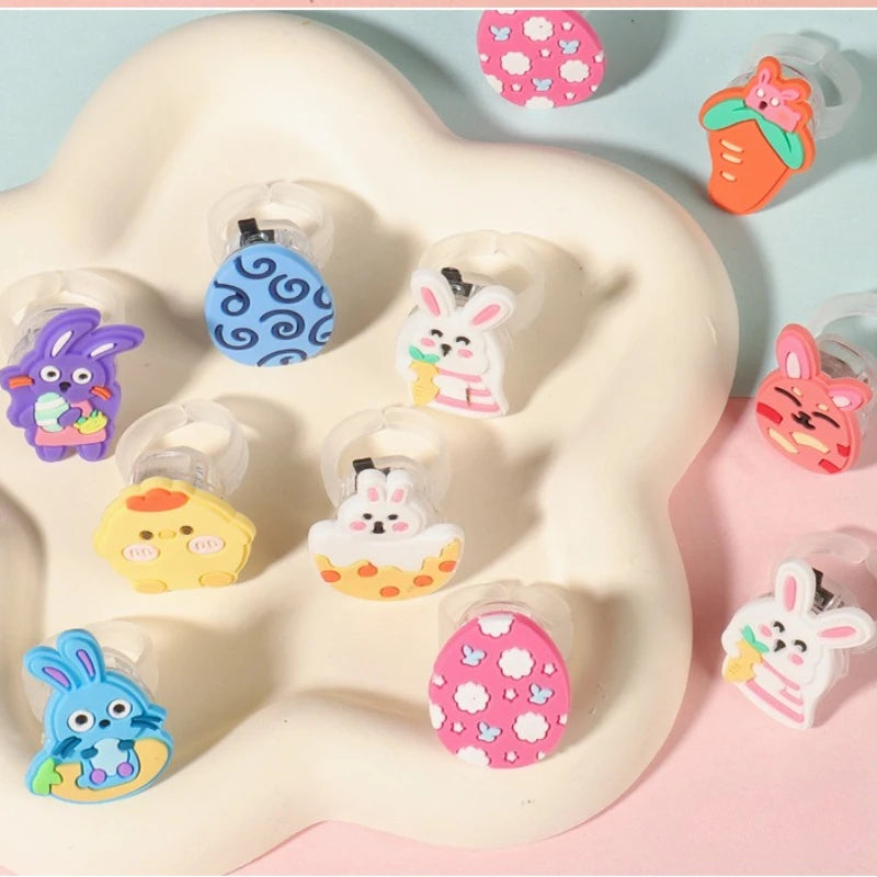 Easter LED Luminous Finger Rings Chick Rabbit Light Up Ring Toys Glow