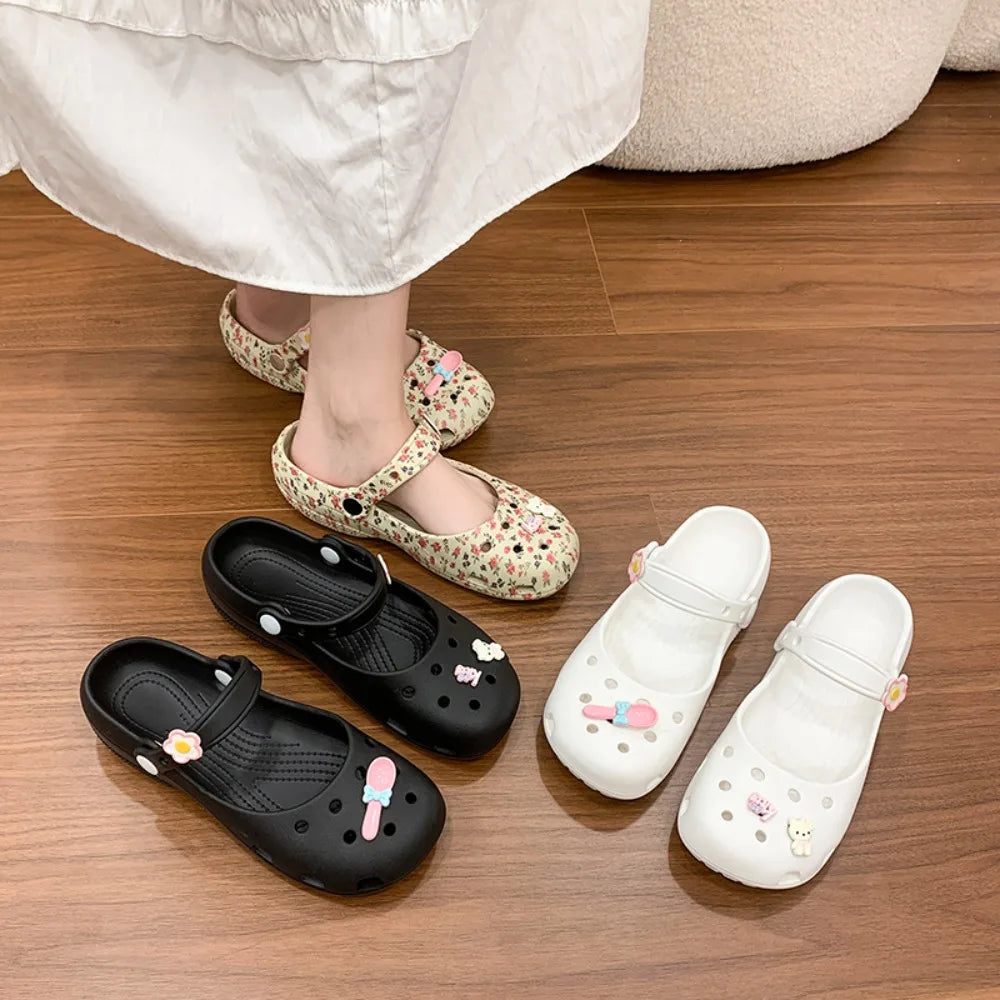 Summer Women's Cute Ballet Hole Shoes Retro EVA Outer Wear Mary Jane